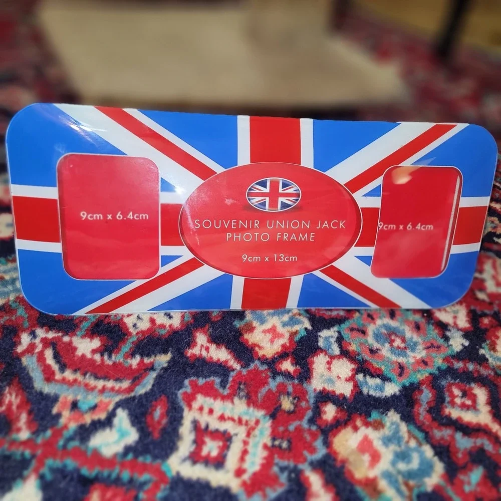 Souvenir Union Jack Double Photo Frame Red White Blue UK Flag